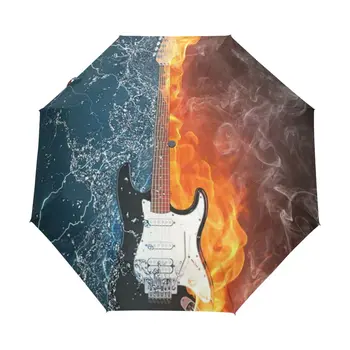 китара музика сгъваем чадър огън и вода музикален инструмент компактен ветроупорен пътуване чадъри дъжд за възрастни тийнейджъри деца