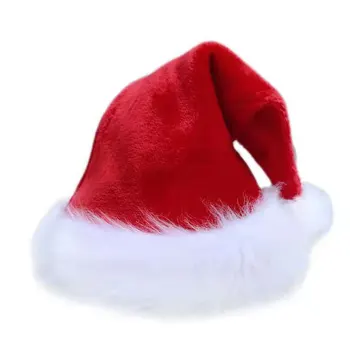 Коледна шапка на Дядо Коледа за възрастни и деца Унисекс кадифе уютен дълъг плюшен червен коледен шапки Новогодишни празнични парти консумативи