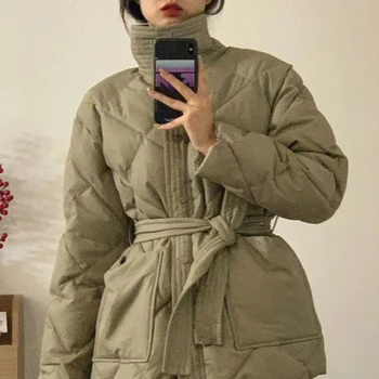 корейска версия високо деколте дантела паркове дамски стил есен/зима 2023 Нови топли големи джобни палта Manteau Femme Hiver зимно палто