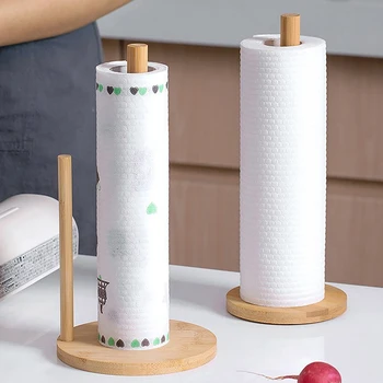 Кухненски дървен ролков държач за хартиени кърпи Баня тъкан вертикална стойка за еднократна употреба хартиена саксия Кухненски аксесоари за съхранение на тоалетни
