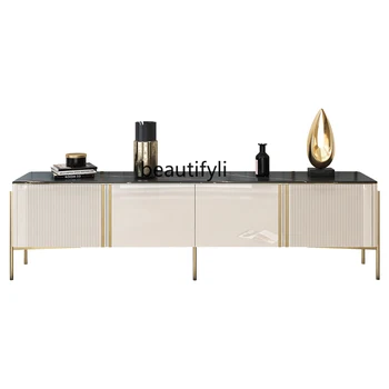 Лек луксозен каменна плоча ТВ шкаф и чай маса комбинация Nordic модерен минималистичен хол мраморен етаж кабинет