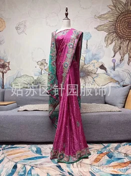 Луксозна ръчно изработена бродирана булчинска сватбена рокля с индийски етнически церемониални одежди