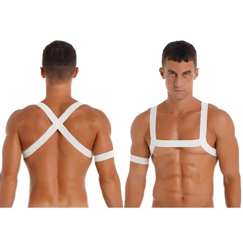 Мъжки X-образен гръб рамо гърдите колан колан с лента за ръка клуб сцена изпълнение костюм секси топ комплект