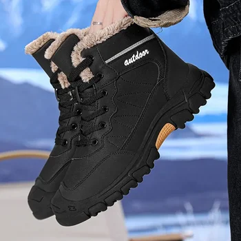 Мъжки спортове на открито Туристически обувки Мода Ретро Висока Топ Плюшени ботуши за сняг Къмпинг Ваканция Риболов Спортни ежедневни обувки 2024