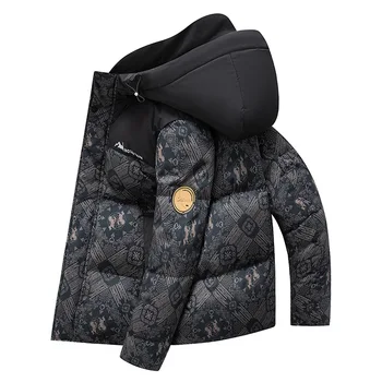 Мъжко яке с качулка Зима Нов китайски стил печат тенденция мода цвят съвпадение яке