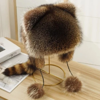 Плюшена шапка за възрастни деца тийнейджъри на открито пътуват ветроупорен миеща мечка опашка шапка руски зимата запази топло шапка 28TF