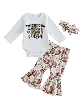 Сладък цветен печат с дълъг ръкав с подходяща лента за глава - Essential Baby Girl Outfit за новородено до 2 години