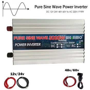 Чист синусоидален инвертор Peak 5000 Watt DC 12V 24V 48V към AC 110V 220V 50HZ 60HZ RMS Изходна мощност 2500W слънчева енергия RV конвертор