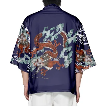 Японски юката самурай кимоно дракон печат риза облекло Harajuku жилетка мъже традиционни Haori кимоно
